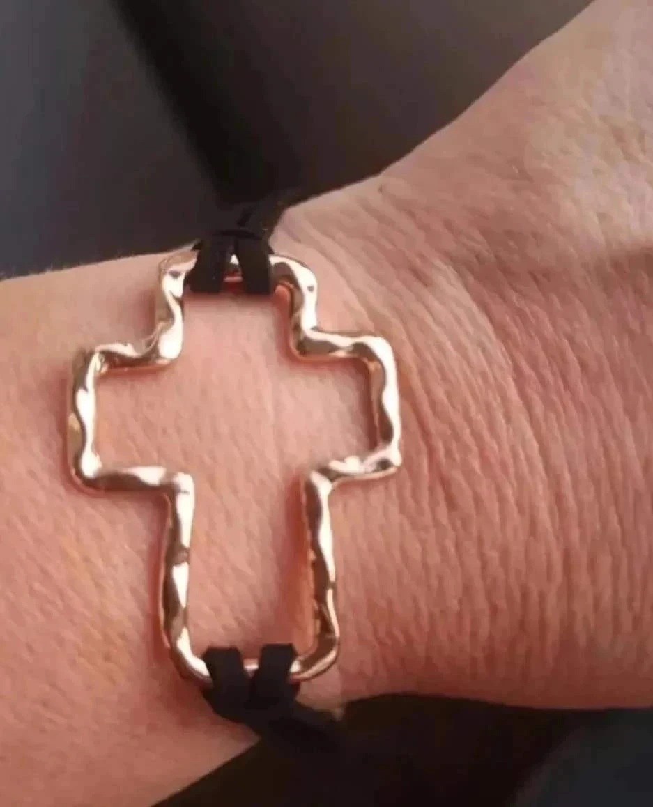 Pulseira de cordão, grande cruz, estilo Gótico, preto e dourado – photo 4